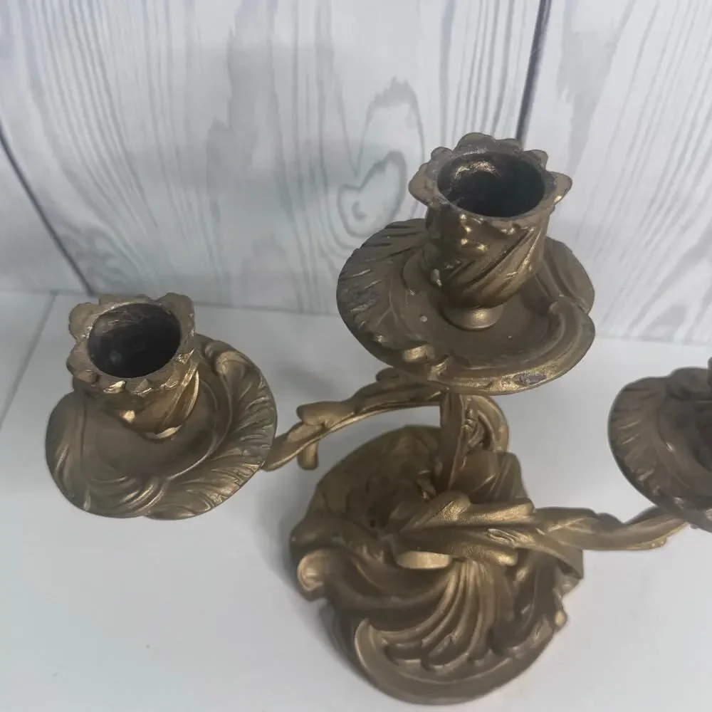 Vintage Rococo Style French Bronze Candelabra 3 Candle
